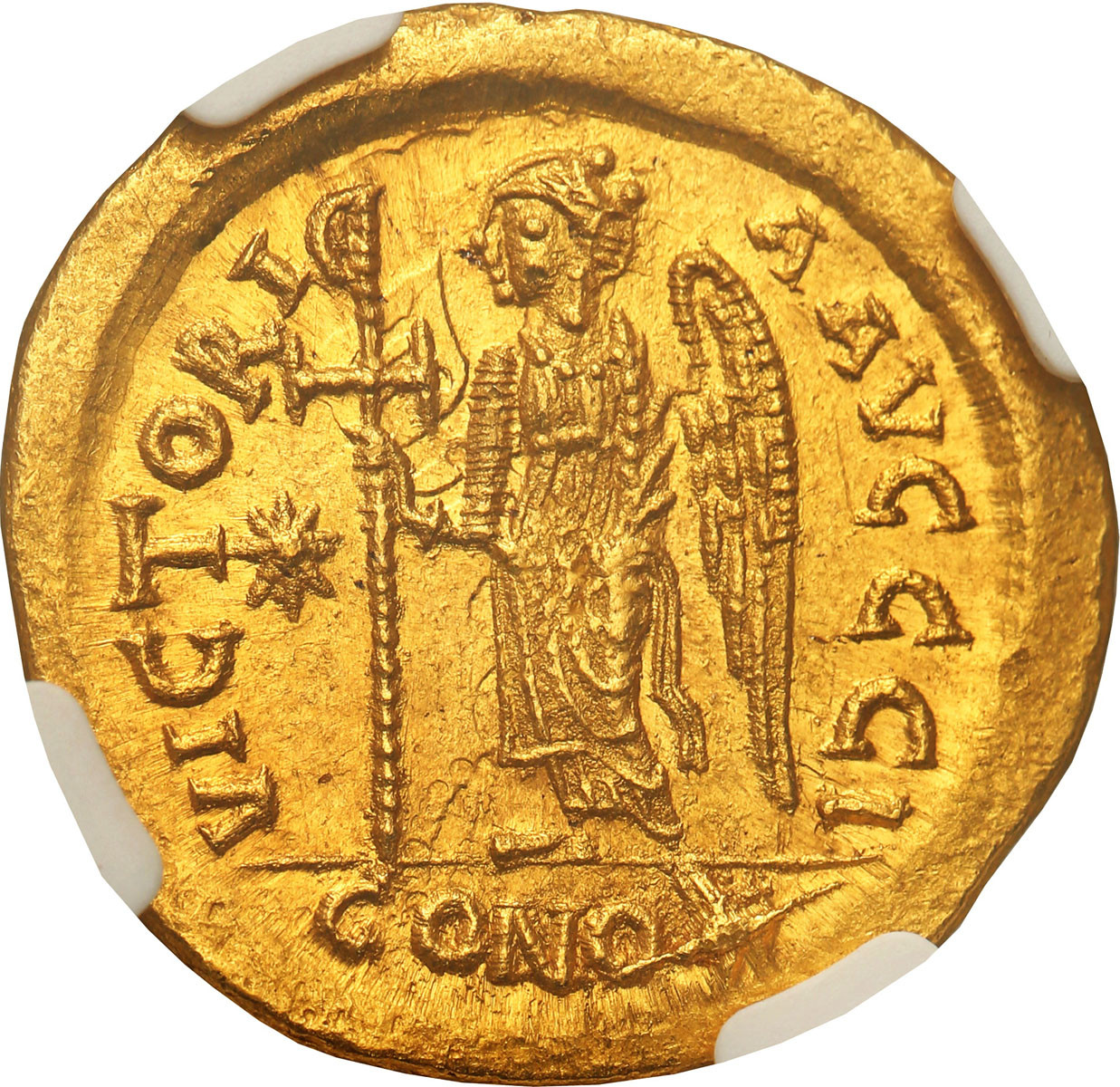 Bizancjum. Anastasius I (491-518). Solidus, Konstantynopol NGC Ch MS 5/5 5/5 – IDEALNY